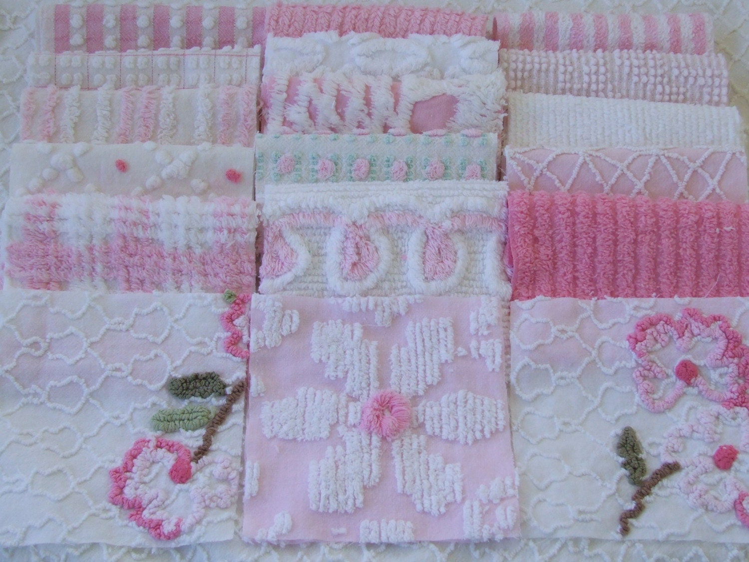 34 6 Inch Vintage Chenille Bedspread Fabric Rag Quilt Charm