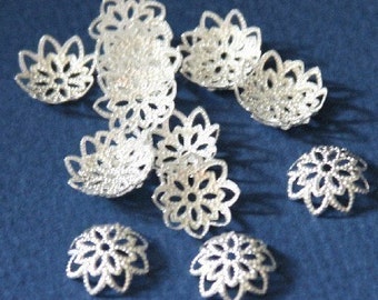 100 pcs of silver plated brass filigree bead caps 12mm