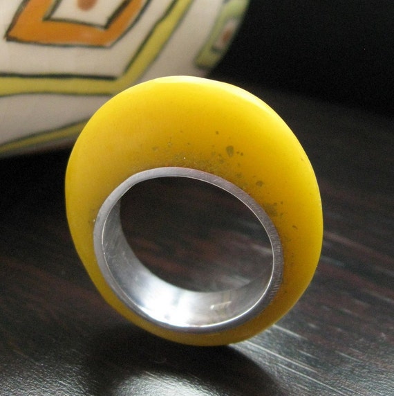 Smooth Silver and Resin RIng Saffron Yellow