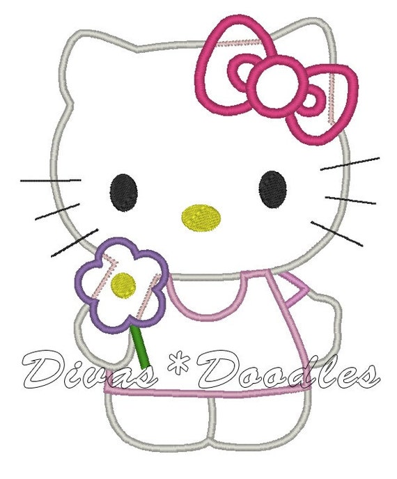 Items similar to Hello Kitty Pink Flower Spring Machine Applique ...