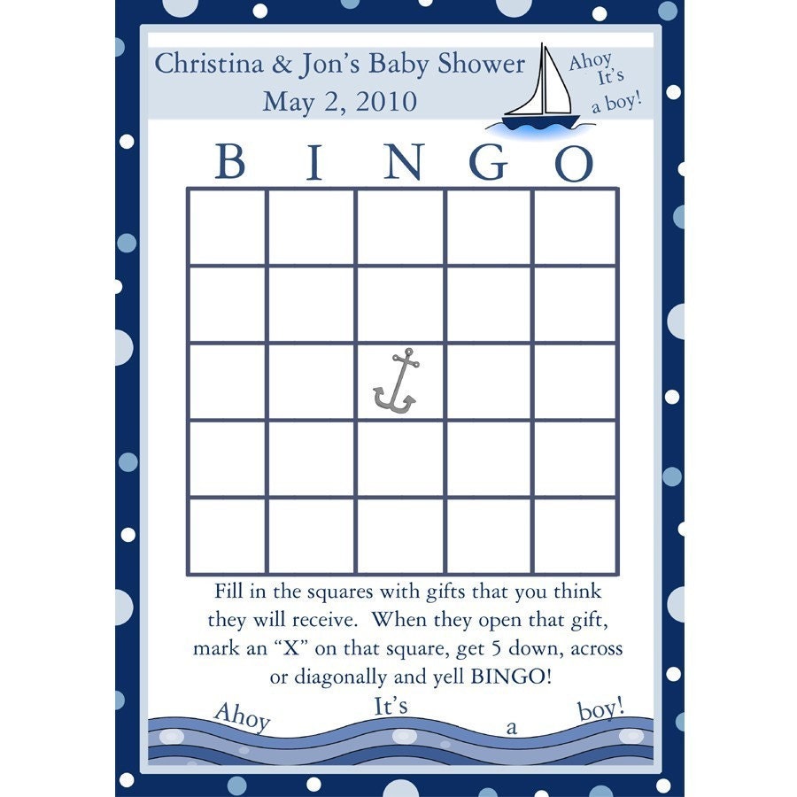 baby template bingo card Personalized BOY Shower AHOY A ITS Baby 24 Bingo Cards