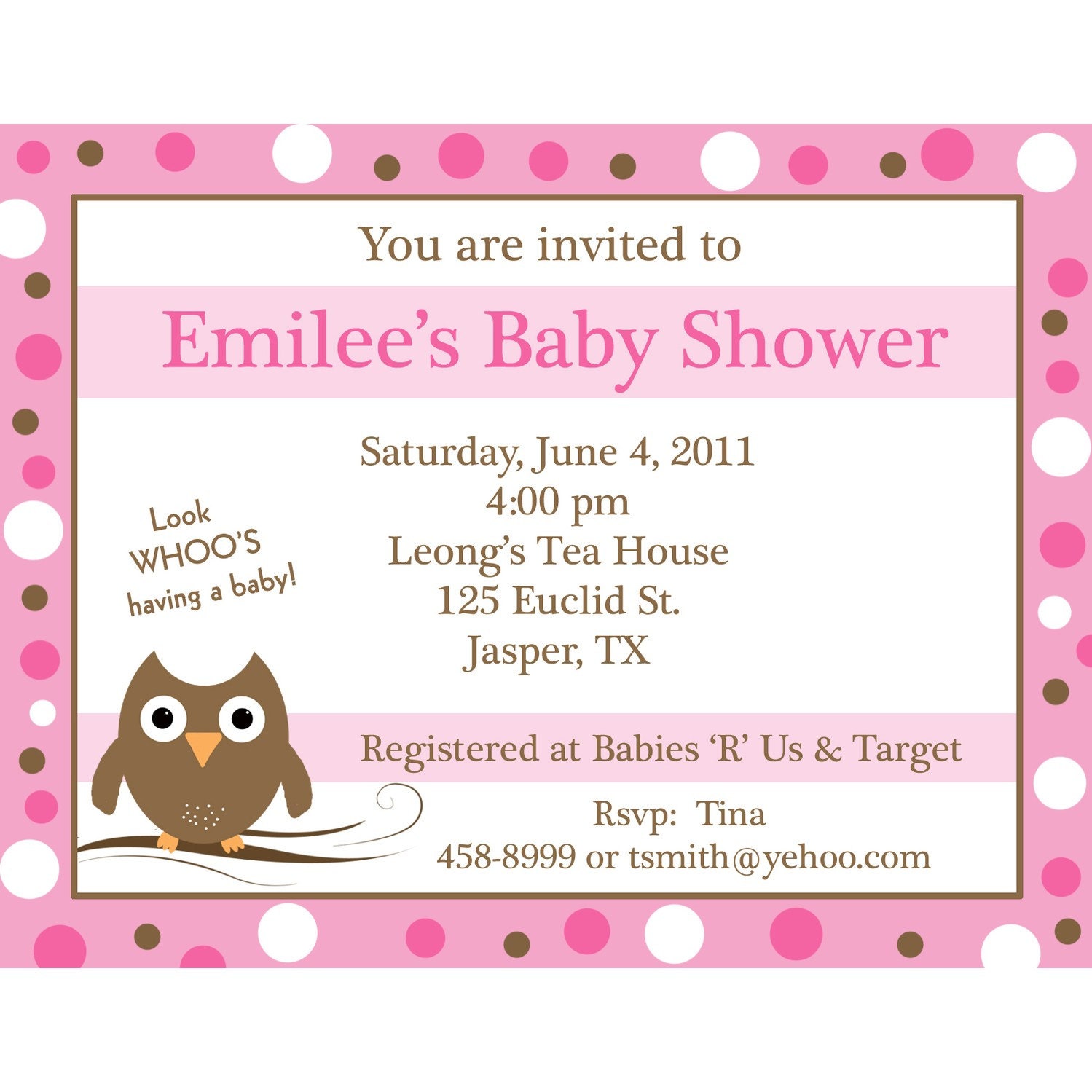 20 Personalized Baby Shower Invitations PINK Baby Owl