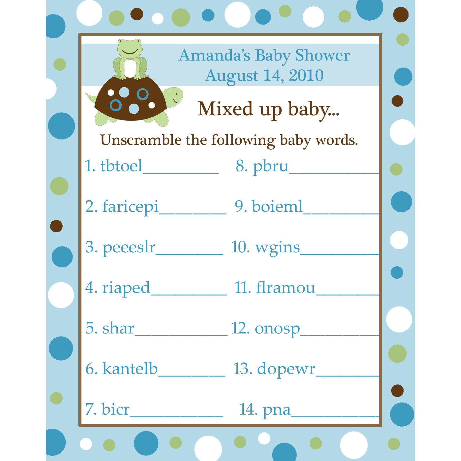 155 New baby shower game easy 761 24 Personalized Word Scramble Baby Shower Game Cards by partyplace 