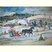 Dashing Through The Snow -11x15 original watercolor landscape painting OOAK, Winter, Snow,' Sleigh Ride, Horse, Town, Village, Family