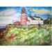 Lighthouse West Quoddy Head Maine -11x15 original watercolor landscape painting OOAK, Sea,Ocean, Lighthouse,Maine, Coast, Light