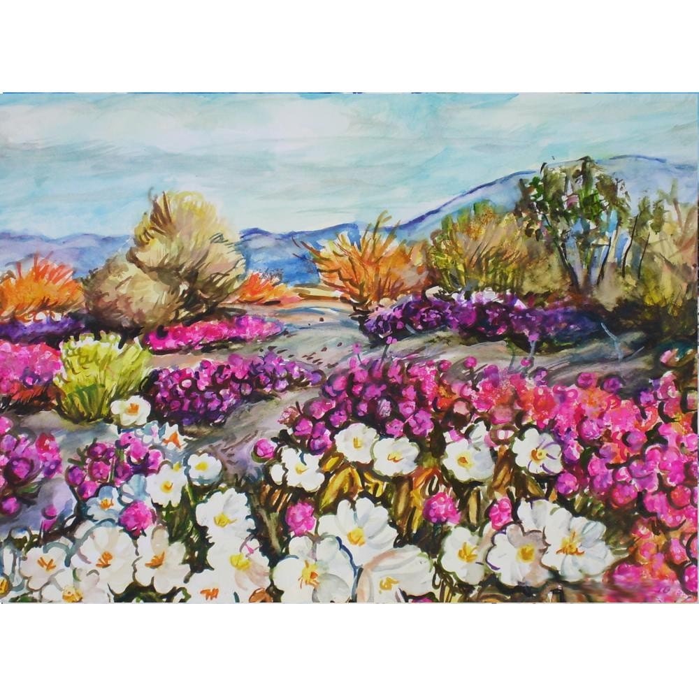 Desert Flowers 11x15 original watercolor landscape painting