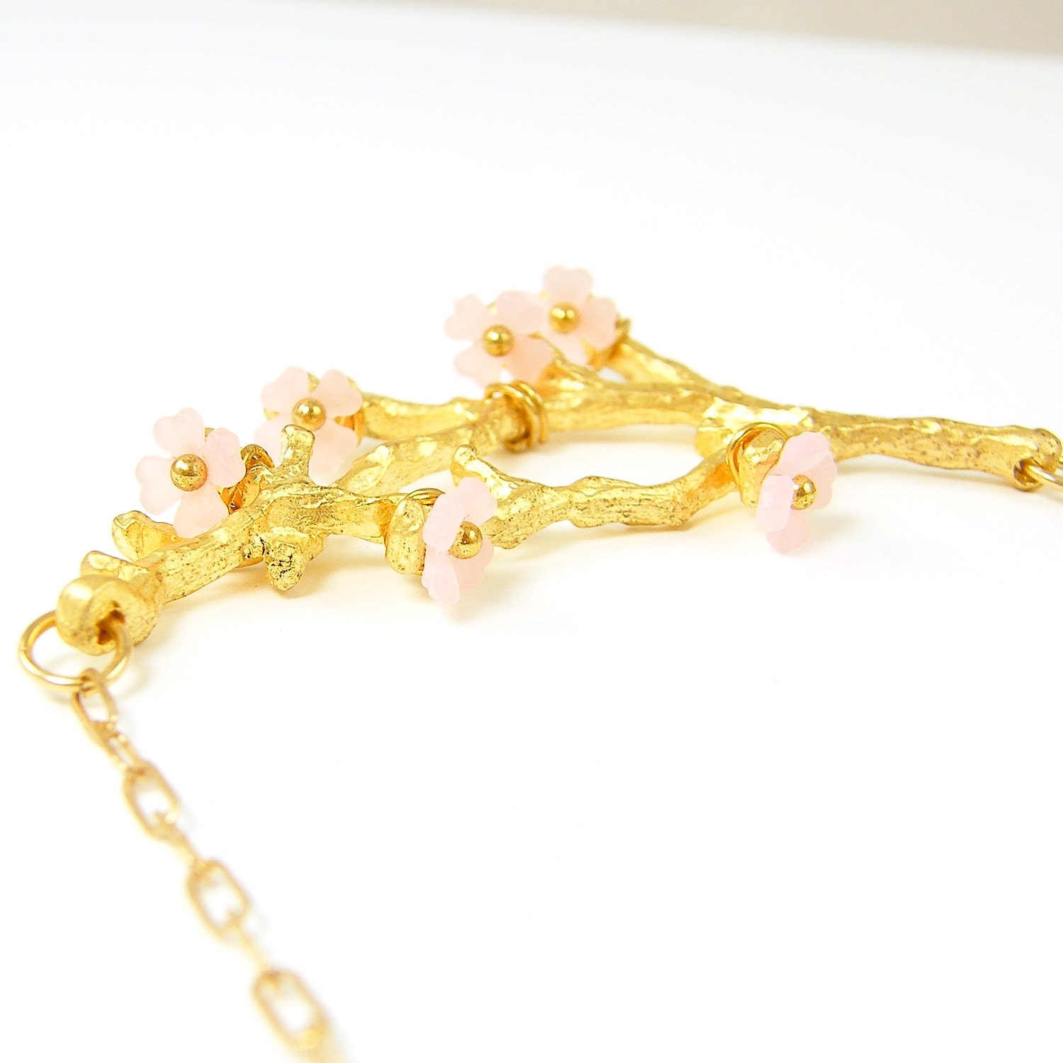 Pink Jewelry Cherry Blossom Gold Tree Branch Necklace Flower
