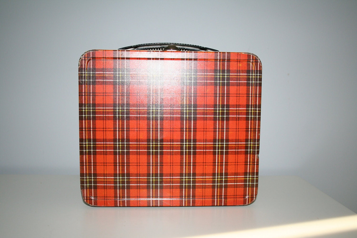 Vintage Red Plaid Metal Lunch Box with by
