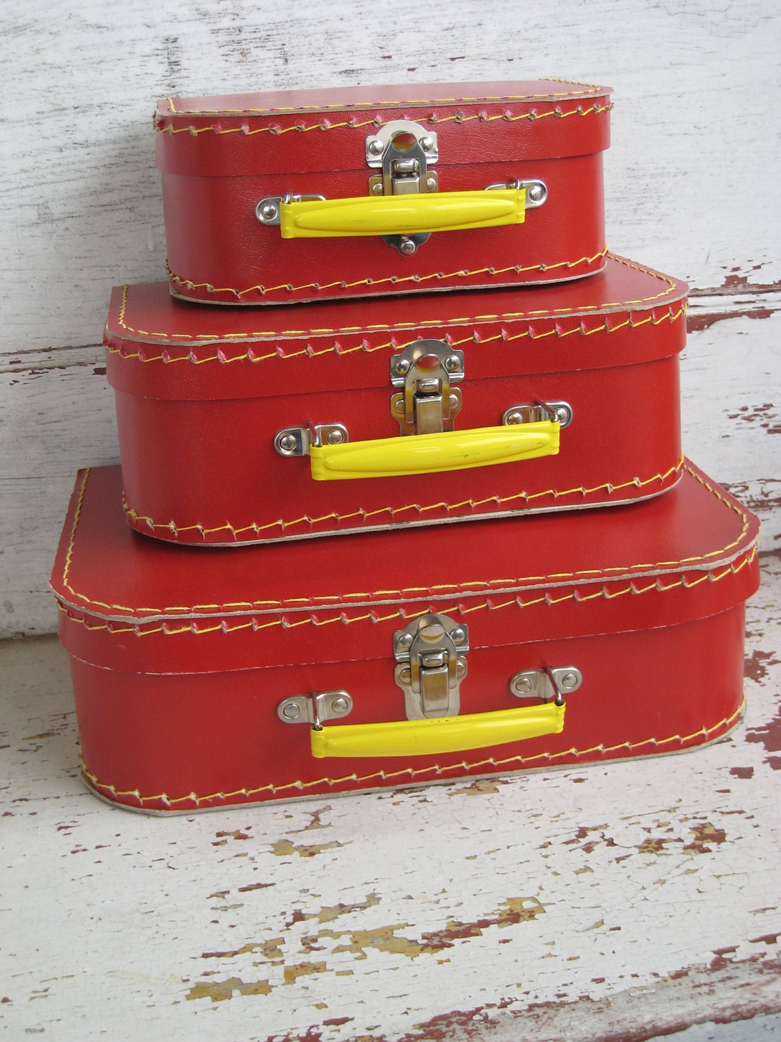 Vintage Suitcase Set Of 3 Pasteboard Cardboard Suitcases ca.