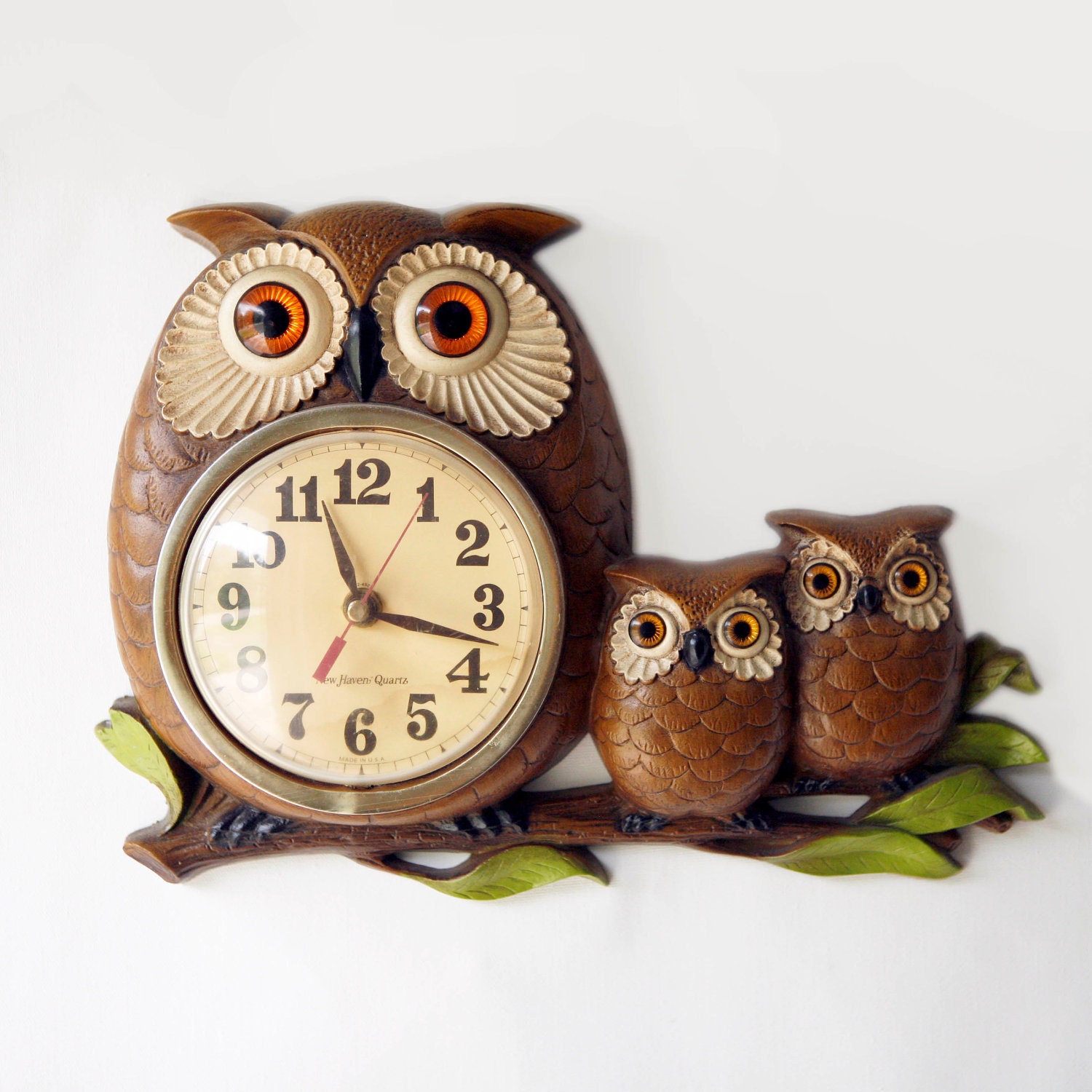 owl clock vintage 1970's by whichgoose on Etsy