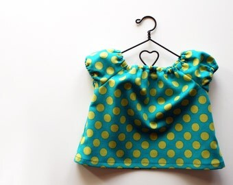 Fits like American Girl Doll Clothes - Teal Ta Dot Peasant Swing Top, Made To Order
