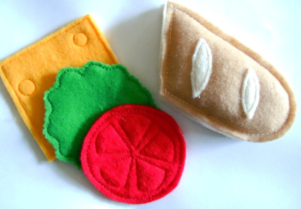 Felt Play Food Baguette Sandwich Set Machine Embroidery