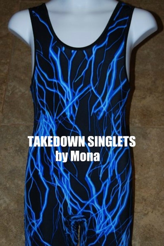 Custom Wrestling Singlets Youth Sizes Blue Lightning