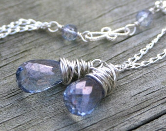 Blue Quartz Y Necklace, Sterling Silver Y Necklace, Handmade Blue Mystic Necklace, Wire Wrapped Blue Necklace by Maggie McMane Designs