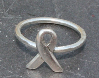 Awareness Ribbon Ring, Fine and Sterling Silver Ring, Ribbon Ring, Size 6 Ring, Statement Ring, Silver Ring, by Maggie McMane Designs