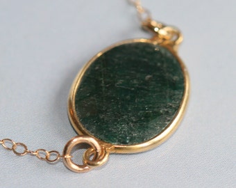 Emerald Necklace, Green Necklace, Gold Necklace, May Birthstone Gift, Sliced Emerald Pendant Green Gold Necklace by Maggie McMane Designs