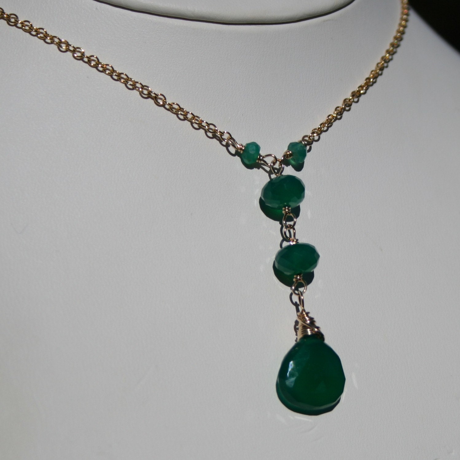 Green Onyx Y Necklace Green Onyx Pendant Necklace Green and