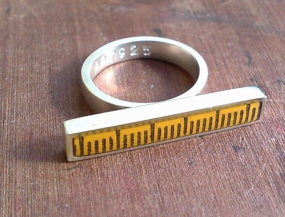 metric ruler sterling silver ring size 6