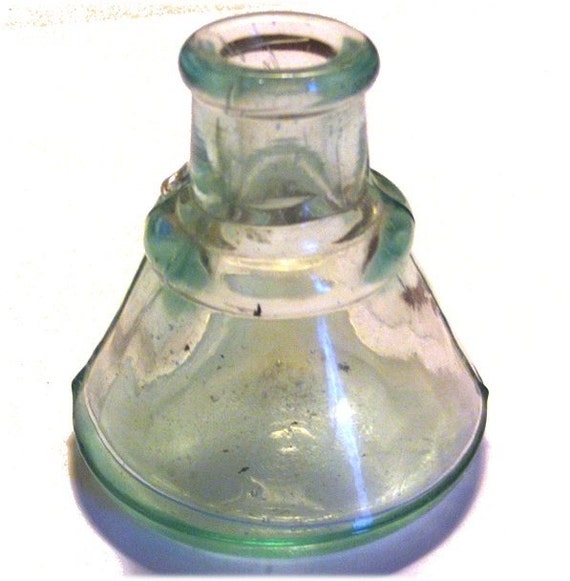 Items similar to Vintage 1800s ANTIQUE INK WELL Aqua Glass INK JAR