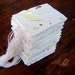 White tags made of plantable handmade paper embedded with perennial flower seeds and yellow calendula flowers petals