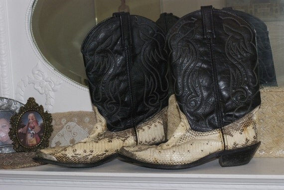 black white snake skin boots