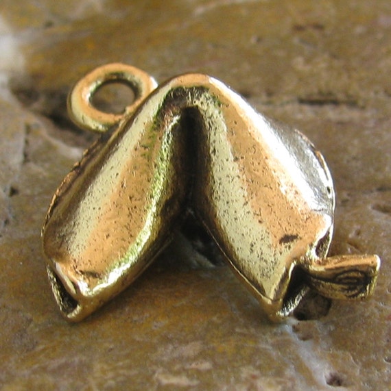 6 Antique Gold Fortune Cookie Charms Jewelry Findings 1060