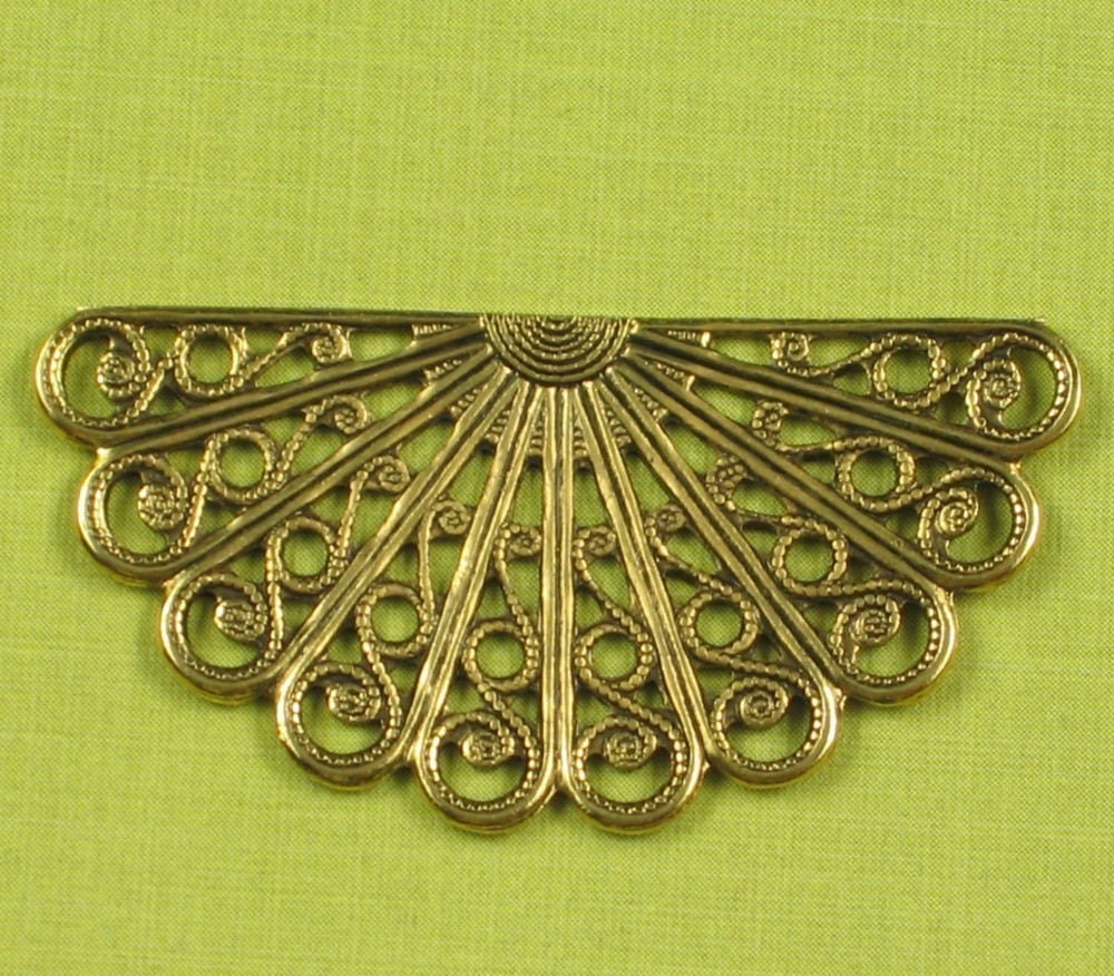 6 Antique Gold Brass Filigree Jewelry Findings 469