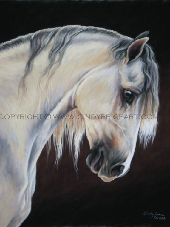 Items similar to White gray Andalusian Horse print of original pastel