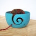 Stoneware Yarn Bowl in Turquoise Glaze - Spiral Design with 2 Holes