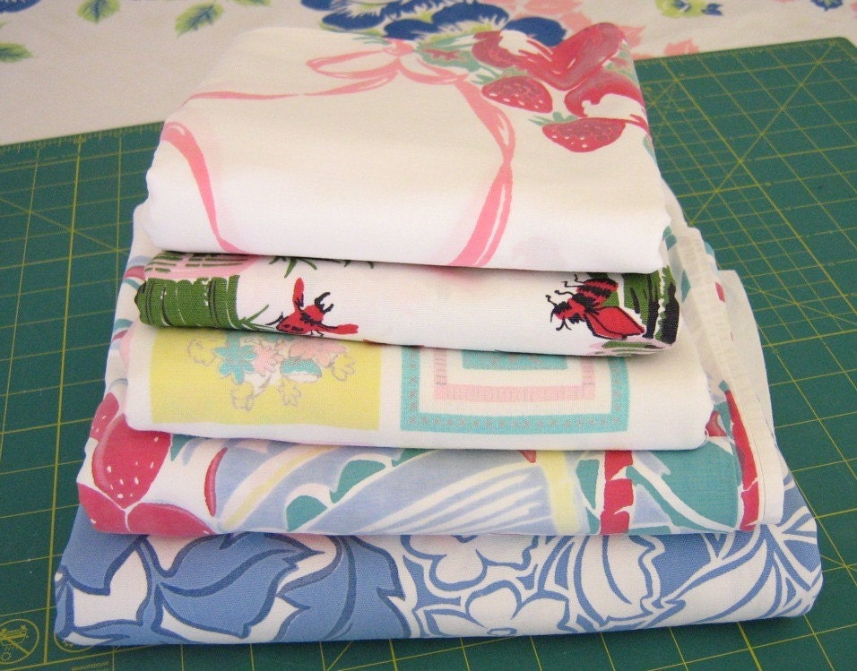 SALE 5 Vintage Tablecloths Pastel Fruit Florals