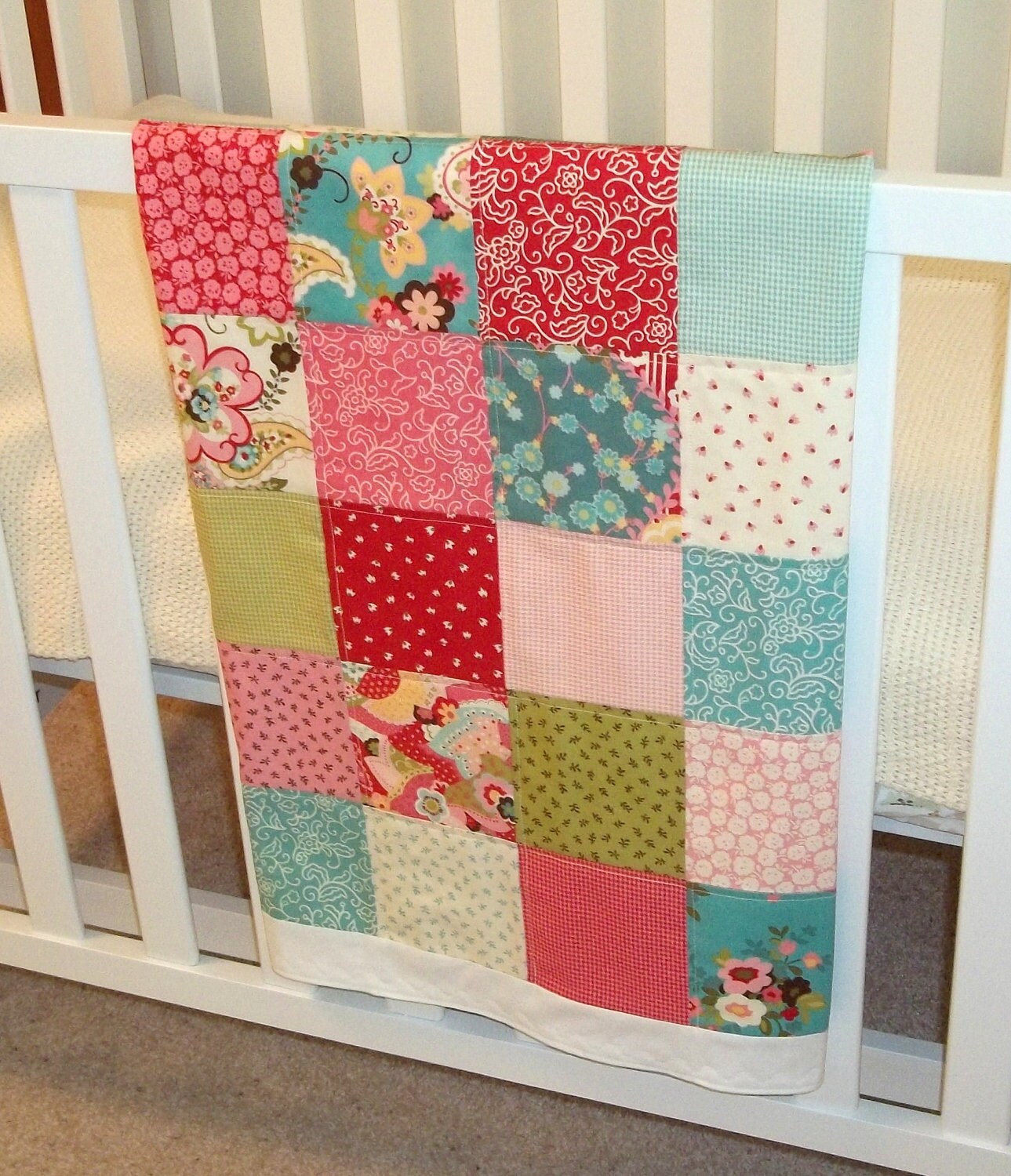 Modern Patchwork Baby Blanket Infant Crib Blanket made by Kath1974