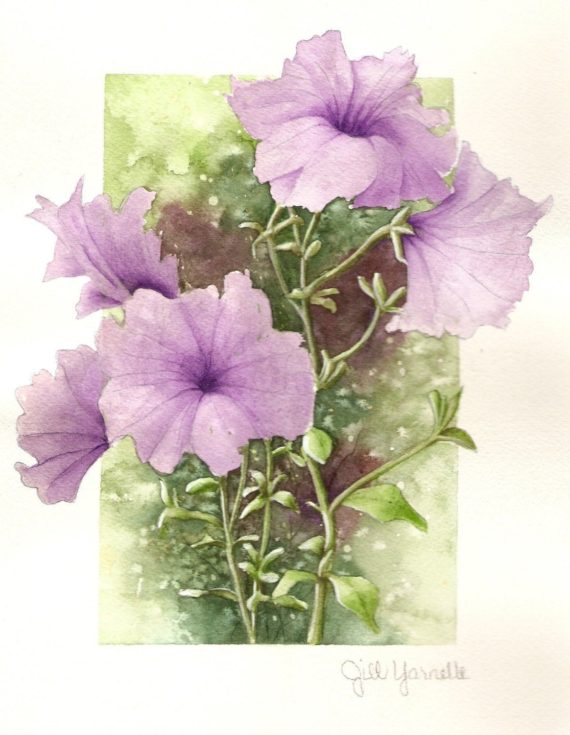 Purple Lavendar Petunias watercolor painting