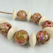 Glass Lampwork Bead Set, Pink, Ivory, Green, Purple Victorian Roses