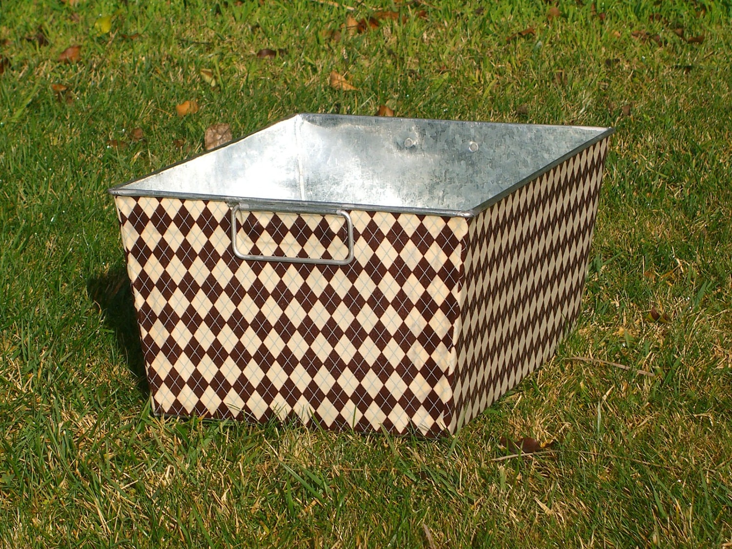 Rectangular Galvanized Storage Bin Brown Argyle by BroddersTubs