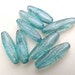 Light Teal Blue Corn Czech Glass Beads. 19mm flattened oval beads. GB752 (6)