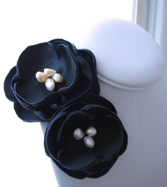 Items Similar To Fabric Flower Brooch - Black Matte Satin Corsage Pin ...