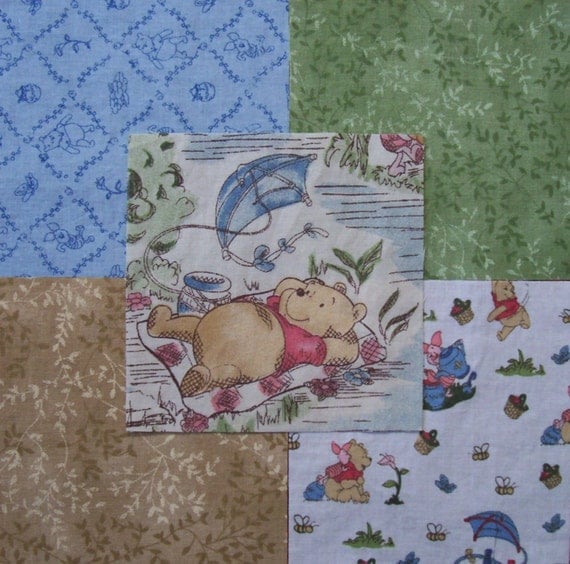 4 Quilt Fabric Squares made from Winnie the Pooh Fabric