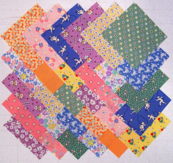 1930's VINTAGE REPRO 5 Quilt Fabric Squares B/41A