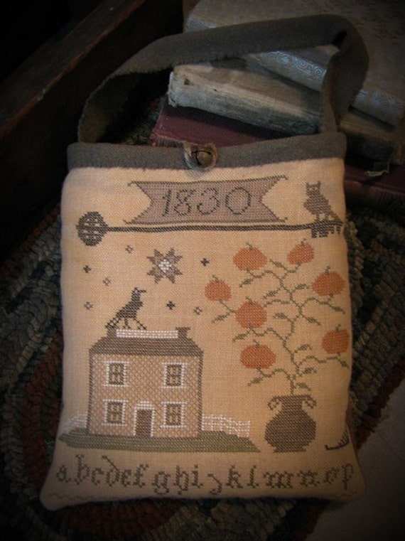 Old Autumn Pocket Primitive Cross Stitch Sampler Pattern