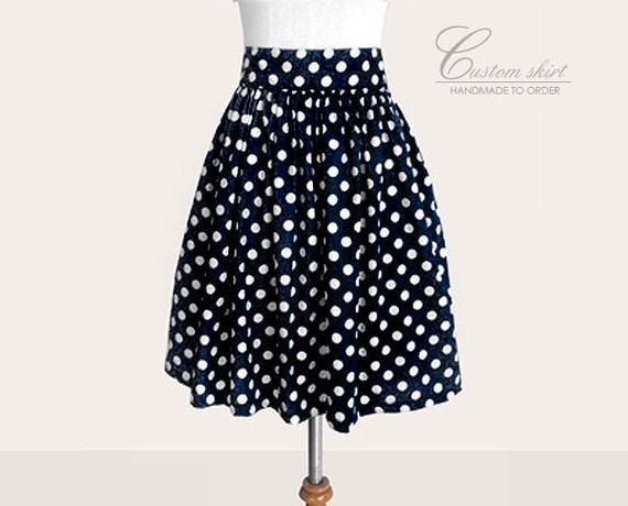 Items similar to Custom navy and white polka dot skirt WITHOUT pockets ...