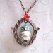 Owl Necklace - frame pendant - hand painted bead - green - whimsical