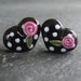 Lampwork beads 948 Hearts Pair (2) Black, White and Pink