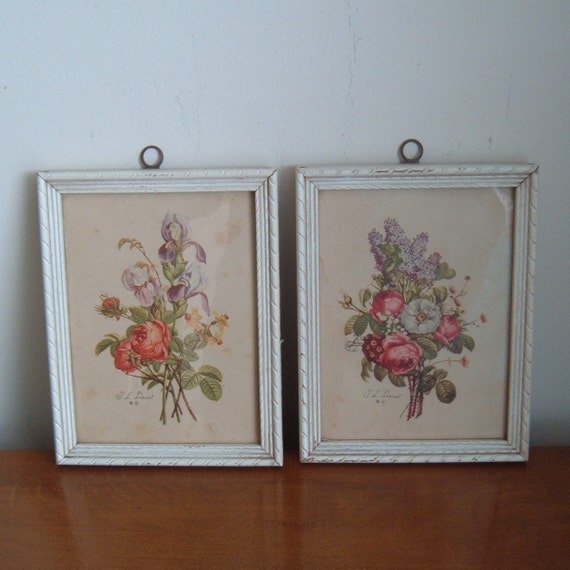 pair framed floral prints signed T L Prevost