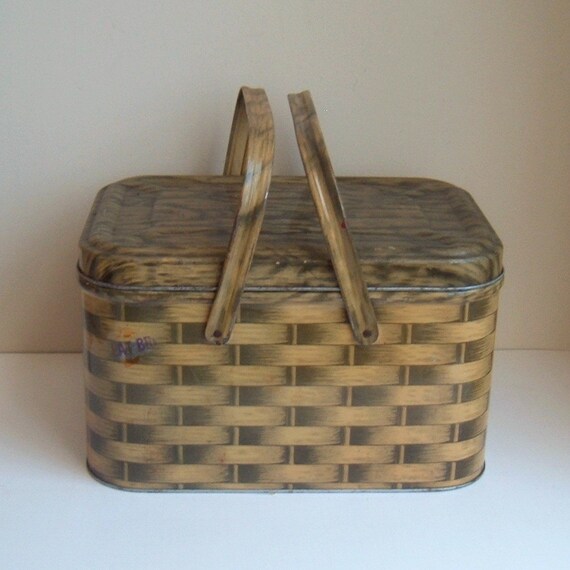 vintage basketweave metal picnic basket