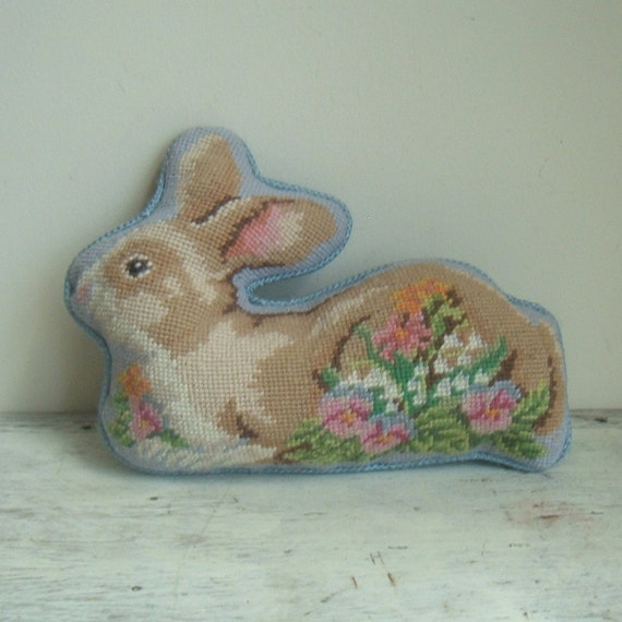 needlepoint bunny pillow