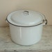 vintage large white lidded enamel pot