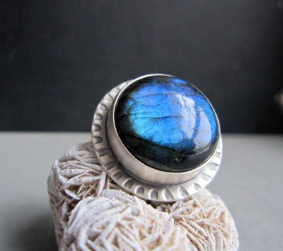 SALE - Blue Shimmy Ring - Sterling Silver and Labradorite