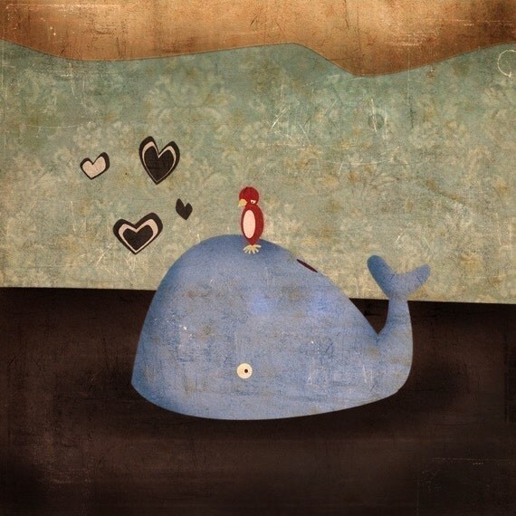 Items similar to Bird and Whale Print 8x10 on Etsy