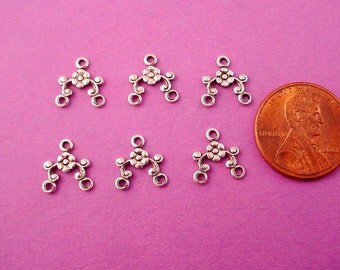 10 silver ox art nouveau floral 3 loop Y charms double connector drop 8mm