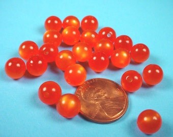 24 Vintage Orange Translucent Moonglow Beads 8mm